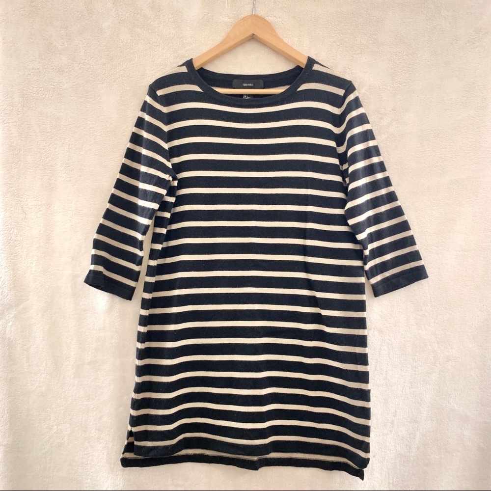 Forever 21 Black & Tan Striped Knit Sweater Dress